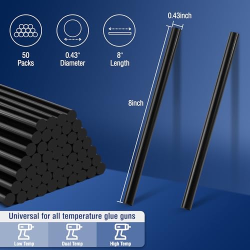 WORKPRO 50-Pack Full-Size 0.43" x 8" Black Hot Glue Sticks for Glue Guns