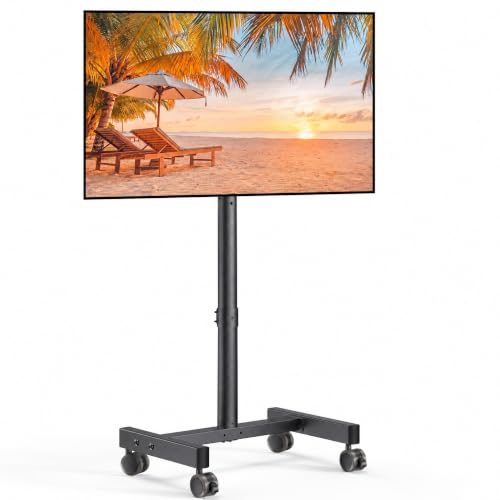 Perlegear Black Rolling TV Stand for 13-50 Inch TVs, 30° Tilt & Adjustable Height