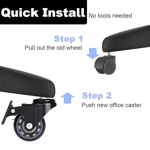 YOOGAA Black with Brake 2 inch Office Chair Casters Set of 5 - Universal Fit, Heavy Duty Safe for Hardwood Floors