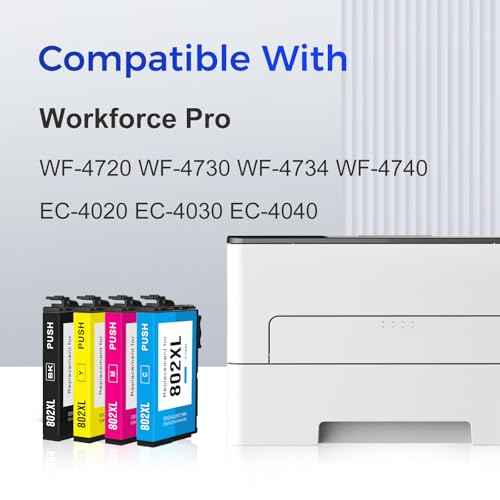 Remanufactured Ink Cartridge Replacement for Epson 802XL Ink Cartridges Combo Pack 802XL 802 T802 T802XL Works with Workforce Pro WF-4720 WF-4730 WF-4734 WF-4740 EC-4040 EC-4030 EC-4020 (4 Pack)