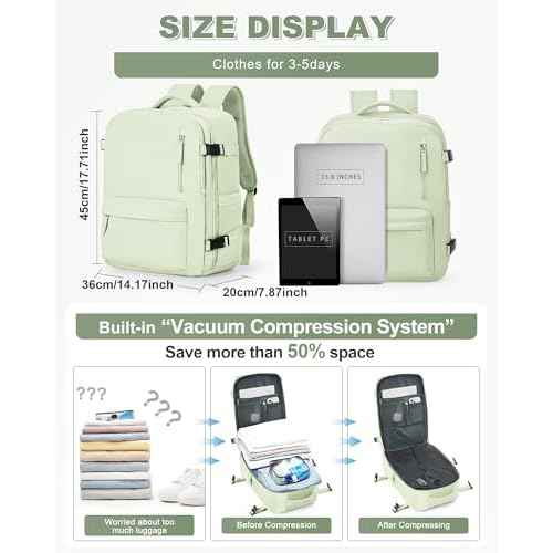 winspansy Large Storage Vacuum Compression Travel Backpack Seal Bags with Pump Clothing 18x14x8 Personal Item Work Carry on Business Vacpack College Laptop Backpack for Women Men Mint green