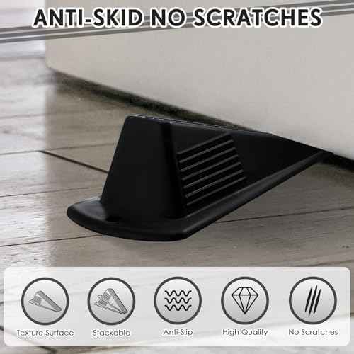 Frienda 12 Pcs Jumbo Door Stoppers Heavy Duty Door Stopper Tall up to 2inch Tall Wedge TPR Large Wedge Stackable Big Rubber Doorstop for Hotel Carpet Hardwood Concrete and Tile (Black)