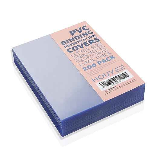 HOUYEE 200 Pack 10 Mil PVC Binding Presentation Covers, Clear Report Cover Sheets for Binding, Square Corner, 8.5 x11 Inches, Letter Size