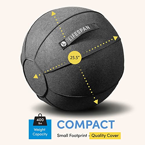 LifeSpan Fitness 25 Inch Anti-Slip Felt Yoga Ball Chair with Handle & Back Support