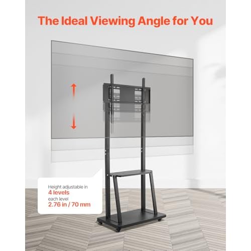 VEVOR Rolling TV Stand, Mobile TV Cart for 32-75 Inch Screens, Height Adjustable Portable Monitor Stand with Tray, Holds up to 150 lbs for Living Room, Bedroom, Office, Outdoor Max VESA 600 x 400 mm