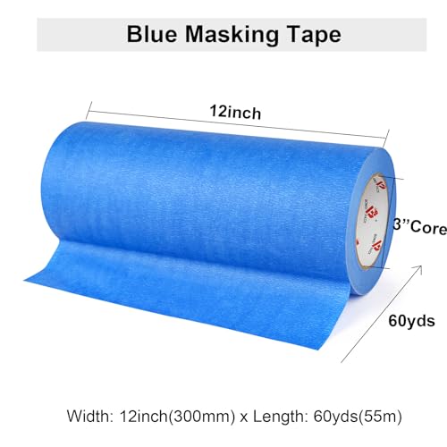 BOMEI PACK Wide Blue Painters Tape 12 Inches x 60 Yards, 3D Tape, 3D Printing Tape for Laser Cutting, 21-Day Clean Removal Wide Masking Tape