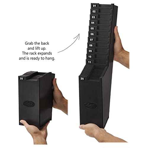 Lathem Time Card Rack Expandable System, 25 Pockets, Durable Construction with Mounting Hardware, Holds up to 9 Inch Cards, Black (25-9EX)