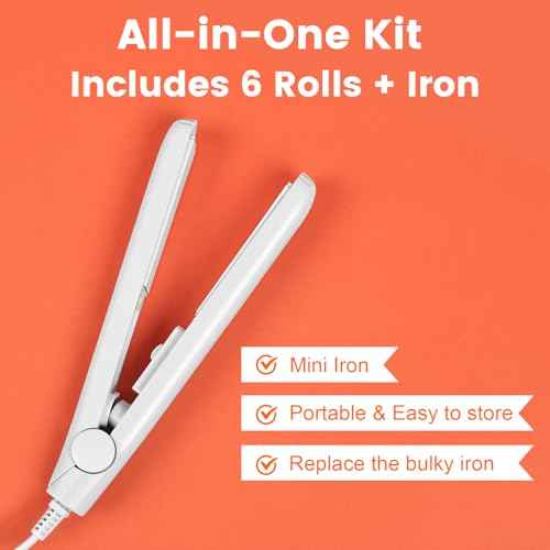 6 Rolls Hemming Tape with Portable Iron ? (3/4 Inch x 27 Yards Each, 3 White & 3 Black), 162 Yards Total Iron-On Hem Tape for Pants, Curtains, Dresses & Crafts