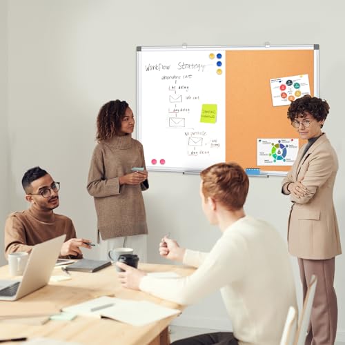 24x18 White Magnetic Dry Erase Whiteboard and Cork Board Combo - Wall Mount