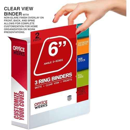 3 Ring Binders, 6 Inch D Ring Heavy Duty Large Binder with Pockets for 8.5" x 11" Sheet Size, Durable Non-Stick Customizable Clear View Cover (White)