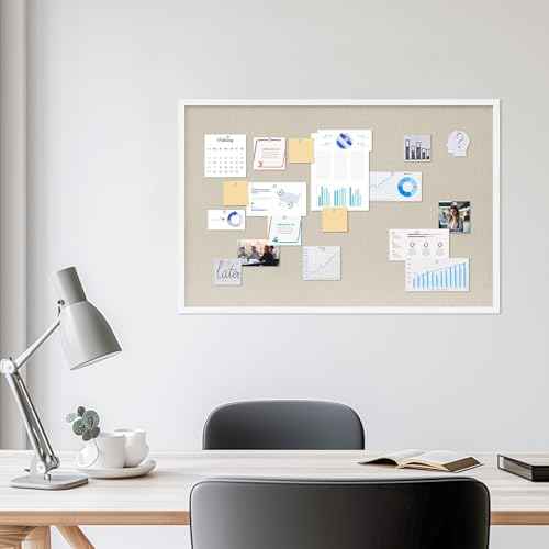 Cork Board with Linen White,Bulletin Board 36"x24" Hanging Corkboards for Office Home School Message Board or Vision Board Decoration.
