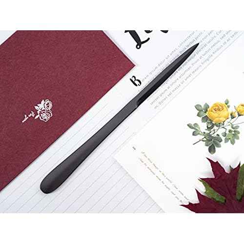 9" Black Metal Letter Opener with Minimalist Design, Safe Double Edge Blades, Anti-Fingerprint Long Handle, Mail Opener Paper Knife Tool Envelope Opener