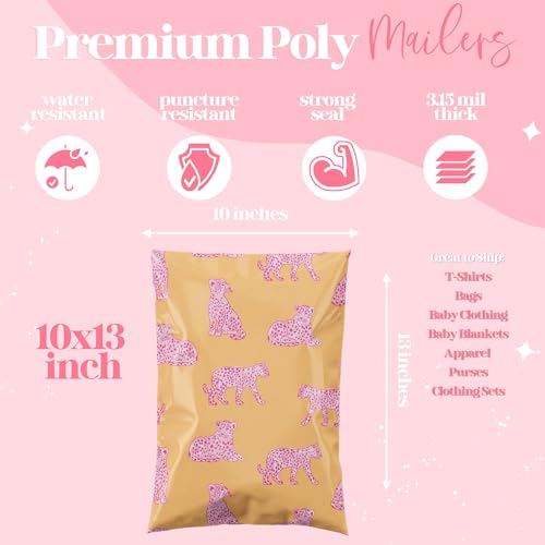 Pink Leopard Poly Mailers 10x13 - 100 Pack | Pretty Package Store