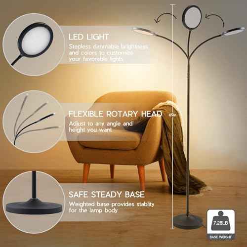 Tenmiro Dimmable Floor Lamp,Super Bright Modern LED Lamps Custom Color Temperature Standing Lamp with Remote Push Button Control,Adjustable Gooseneck Reading Floor Lamp for Living Room Bedroom Office