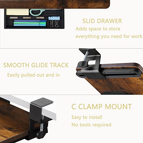 ETHU Keyboard Tray Under Desk, 19.7" X 11.81" Small Size Keyboard Drawer with C Clamp-on Mount Easy to Install, Computer Keyboard Stand Slide Pull Out, Ergonomic Keyboard Tray for Home, Office