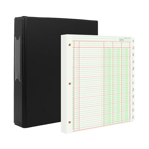 Suituts Refillable 3-Column Ledger Pad with 3-Ring Binder, Monthly Tabs, 100 Sheets