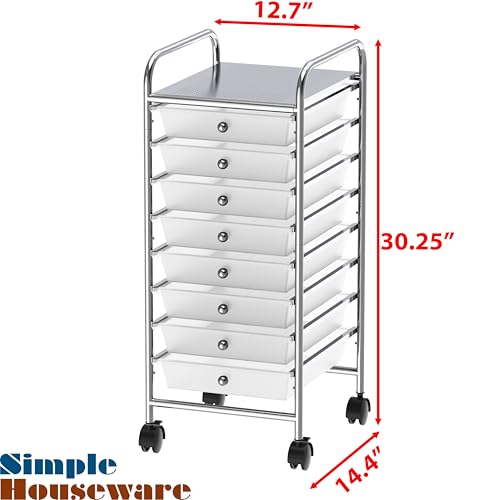 Simple Houseware 8-Drawer Chrome Rolling Utility Cart – 14.4x12.7x30.25 inches