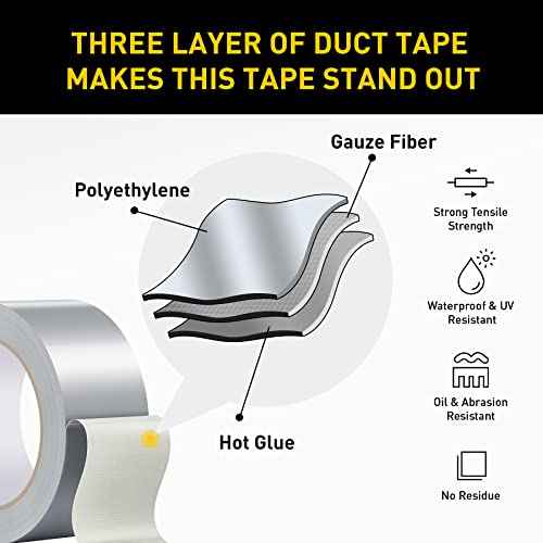 Lichamp 10 Rolls Heavy Duty Duct Tapes Silver, Waterproof No Residue Duct Tape for Packaging Taping Sealing Repairing, Thick & Wide Silver Tape for DIY or Commercial Use, 2 Inches x 25 Yards