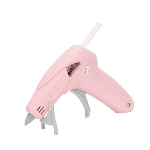 NEX&CO Pink Cordless Hot Glue Gun Kit for Kids, Mini Rechargeable Battery & Anti-Drip, Auto Power-Off & Lightweight w/ 30 pack 7mm Rainbow Glue Sticks, Child-Safe for Classroom Crafts, Art Projects