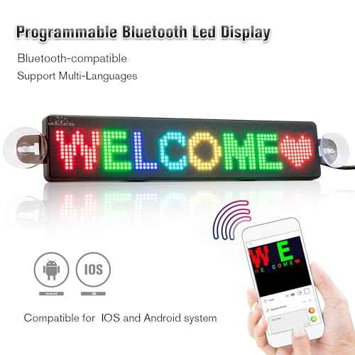 Leadleds Scrolling Led Sign, USB 5V Led Car Sign Bluetooth App Control Custom Text Animation Graffiti Programmable LED Display for Car Store Bar Business(RGB)