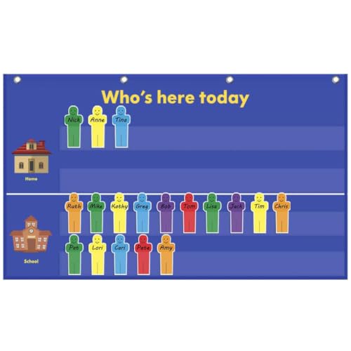 Classroom Attendance Pocket Chart with 36 Reusable Student Cards - Easy Check-In Tool
