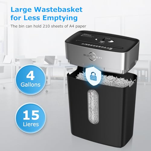BONSEN Paper Shredder for Home Office, 4 Gallons Bin, 10-Sheet Cross-Cut Shredder, P-4 High Security Level, Quiet Credit Card Shredder with Jam Proof System (S3201)