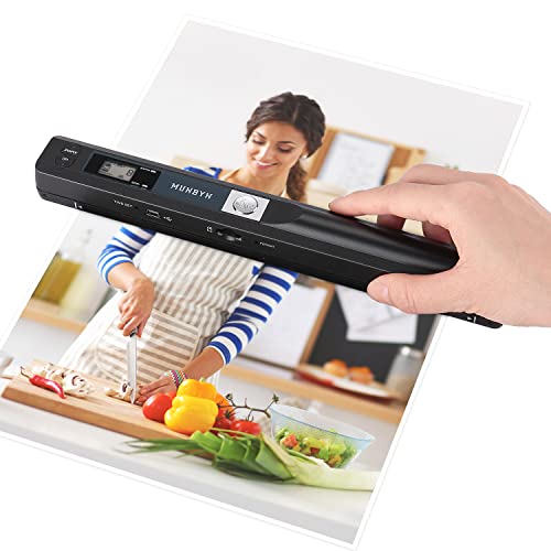 MUNBYN Portable Handheld Scanner 900 DPI A4, Black, 16GB SD Card