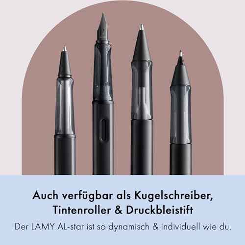 LAMY AL-star black - Fountain Pen with ergonomic grip & black steel nib in size F - lightweight aluminum body - including LAMY T 10 blue cartridge - Right-Handed