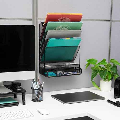 Mind Reader 4-Tier Vertical File Storage, Desktop Organizer, Wall Mount, Office, Metal Mesh, 12.5" L x 4" W x 16.5" H, Black