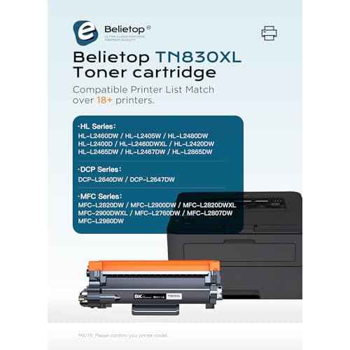 TN-830XL TN830XL Black High Yield Toner Cartridge with CHIP Replacement for Brother TN830XL 830XL Works for Brother DCP-L2640DW HL-L2460DW MFC-L2820DW HL-L2400D HL-L2405W HL-L2865DW Printers(1 Pack)