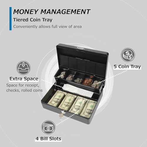 CARL CB-2011, Lockable Cash Box with Coin Tray ? Durable Metal Money Box with Key Lock for Bills & Change ? Portable Organizer for Markets, Events, Vendors & Fundraisers.