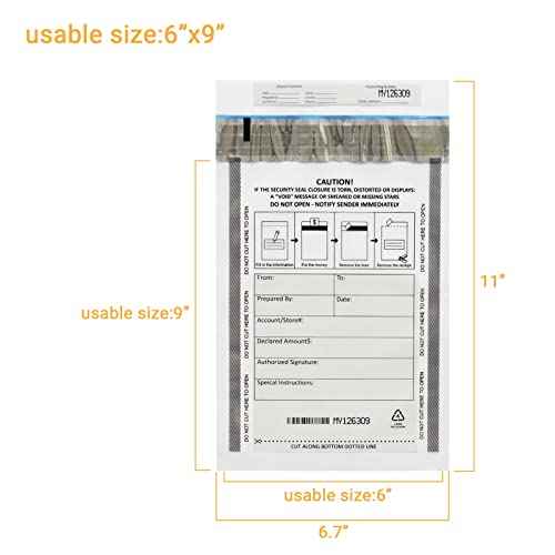 500 Pack 6¡±x9¡± Clear FREEZFraud Deposit Bags, Tamper-Evident Security Bank Pocket, Cash register bags by zmybcpack