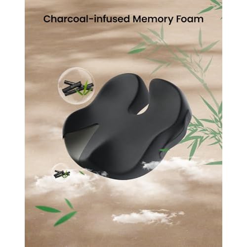 ProtoArc Seat Cushion, Office Chair Cushion for Sciatica, Coccyx Cushion, Ergonomic Memory Foam Seat Cushion for Car, Home, Pressure Relief Pad for Hip, Tailbone, All Day Comfort - Black