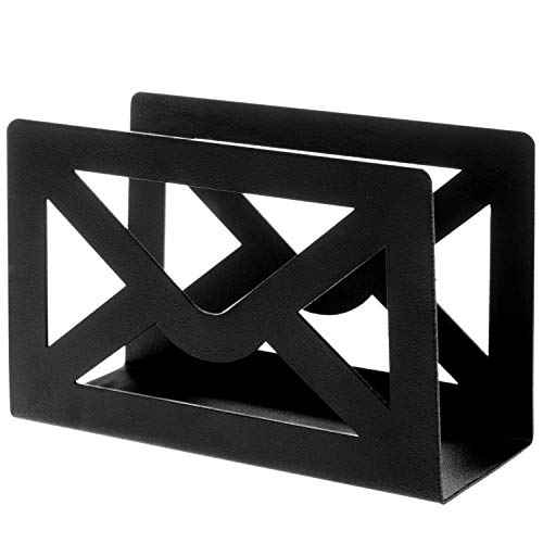 MyGift Black Metal Desktop Mail Holder with Cutout Envelope Design Home and Office Desk Letter Organizer