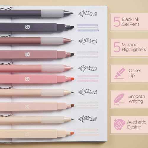 BLIEVE Aesthetic Highlighters and Gel Pens And Soft Tip, No Bleed Dry Fast Easy to Hold, for Bible Journaling Planner Notes School Office Supplies (Morandi)
