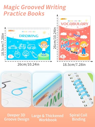 Zuplo Reusable Magic Grooved Writing Practice Set for Kids Ages 3-8 - 7-in-1 Handwriting & Drawing Workbook with Magic Pens & Accessories (Variation 1)