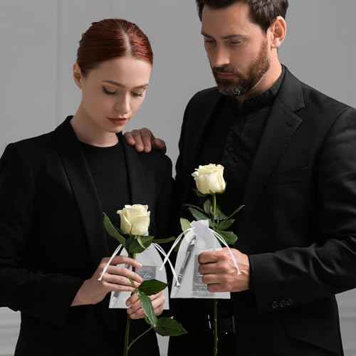 Yeaqee 150 Pcs Funeral Favor Thank You Set Funeral Favor for a Memorial Service 50 Ballpoint Pens 50 Poem Cards White Organza Bags Sympathy Condolence Bereavement Gift(Black,Elegant)