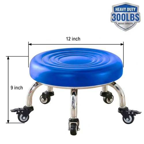 Xnverom Blue Low Rolling Stool with 9-Inch Height – Kids Room, Closet & Household Chores Seat (1 count)
