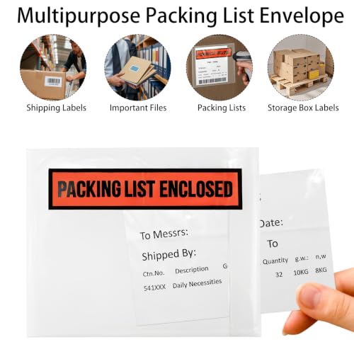 4.5'' x 5.5'' Waterproof Packing List Envelopes with Adhesive, 1000 Pack