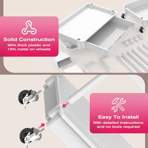 Goovilla Rolling Makeup Organizer Cart with Removable Drawer - White, 3-Tier