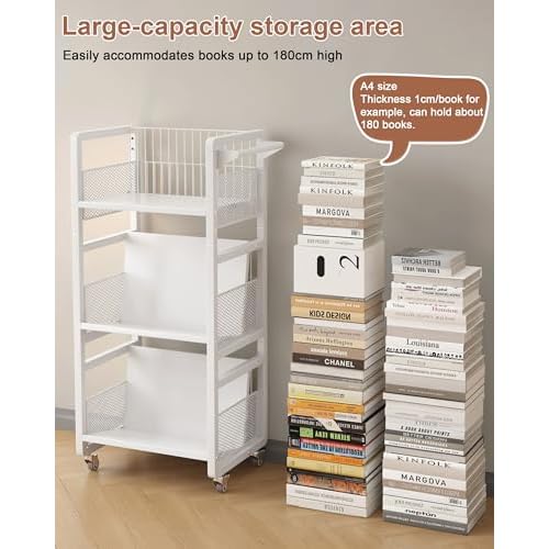 UMDONX Book Cart Heavy Duty Double-Sided with Silent Wheels & 3 Magnetic Book Supports Rolling Bookshelf Library Book Truck for Home, Office, or School