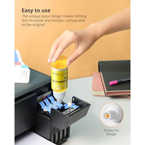 Hiipoo 580ML Sublimation Ink Refilled Bottlescompatible for ET2400 ET2720 ET2760 ET2750 ET4800 ET-2800 ET-2803 ET-2850 Inkjet Printers Heat Press Transfer on Mugs T-Shirts