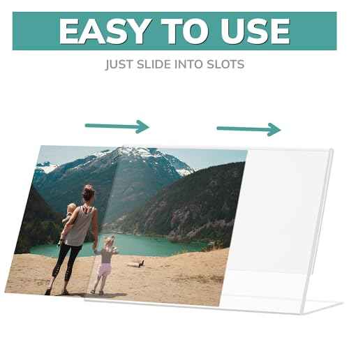 pbf 7x5 Acrylic Sign Holder | 7 x 5 Horizontal Stand Up Slanted Sign Holder | Acrylic Stands for Display | Clear Picture Frame, Menu Table Top Stand, Plastic Flyer Holder (24-Pack)