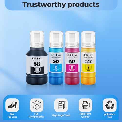542 Ink Refill Bottles ET-5850 ET-5150 ET-5170 ET-16650 Replacement for 542 Ink Refill Bottles (4 Pack) for Pro ET-5800 ET-16600 ET-5180 ET-5880 ET5850 ET5150 ET5170 ET5180 5800 Printer