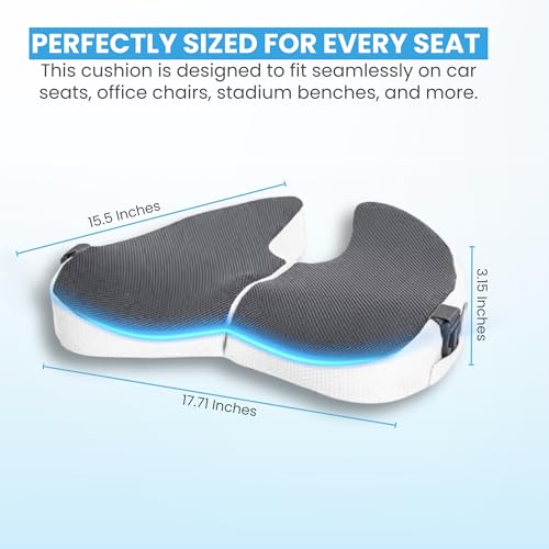 Foldable Non Slip Seat Cushion Orthopedic Memory Foam for Back,Tailbone, Hemorrhoid & Hip Pain Relief Portable Cushion for Yoga, Stadium, Golf Carts, Office, Car & Travel -Bonus Cover & Storage Bag