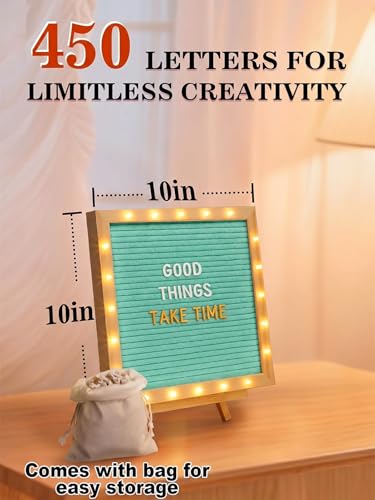 Blue Felt Letter Board with LED Lights & Stand - 10x10 Inch Halloween Decor