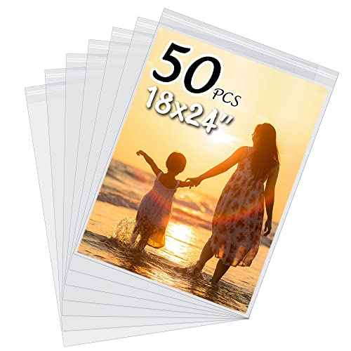 50 Pack Acid-Free Crystal Clear Sleeves Storage Bags for 18x24 Art Prints/Pictures/Photos/Framing Mat Mattes (Bag Size: 18 1/2" x24 2/5")