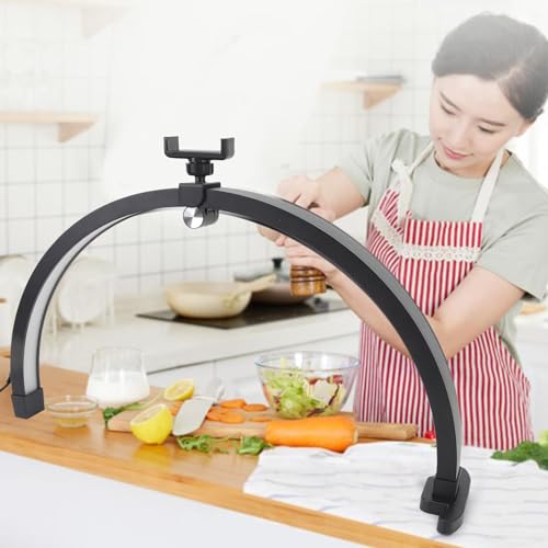 22 Inch Half Moon Nail Desk Lamp Touch Key Half Moon Fill Light Foldable 20W Nail Lamp Desktop Table Lamp with Phone Clip (US Plug)