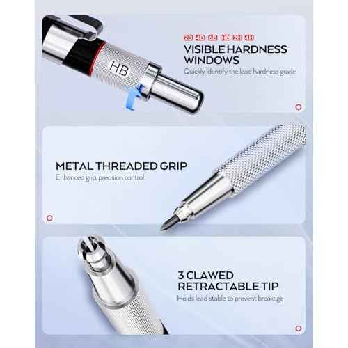 Nicpro 37PCS Art Mechanical Pencil Set, 4PCS Metal Drafting Pencil 0.3mm, 0.5 mm, 0.7 mm, 0.9 mm & 2PCS 2mm Lead Holder (6B 4B 2B HB 2H 4H Colors) For Sketching Drawing With 23 Tube Lead Refills Case