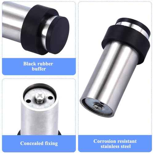 8 Pack Door Stoppers Stainless Steel with Rubber Bumper Door Stops for Wall and Floor MountingHeight 2.4"